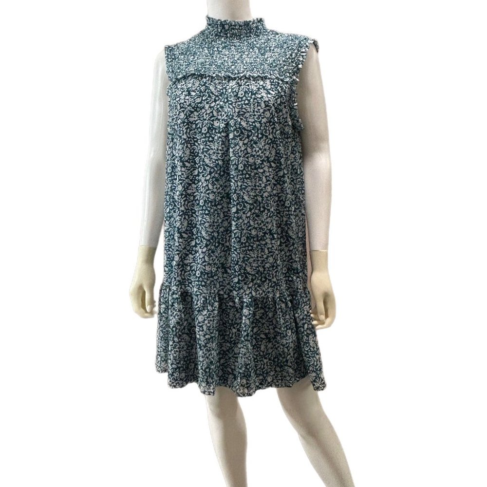 AVLN Studio Women’s Size Medium Teal & White Floral Smocked Dress